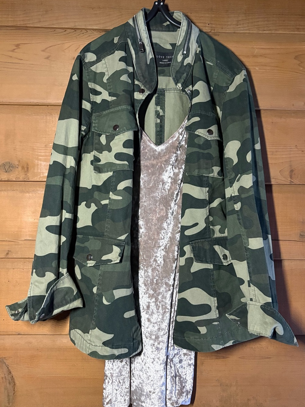 Green Camo Jacket- Size Large- Love Tree- Utility Military Grunge 90s Jacket